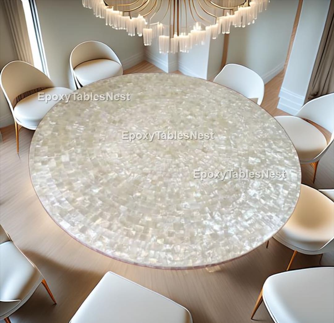 Pearl Table Rack Luxury Mother of Pearl Round Table Top – Handmade Pearl Mosaic Dining ...