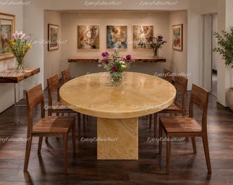Luxury Yellow Onyx Dining Table | Round Honey Onyx Table | Natural Stone Pedestal Dining Table | Custom Onyx Honey Onyx Dining Table Round |