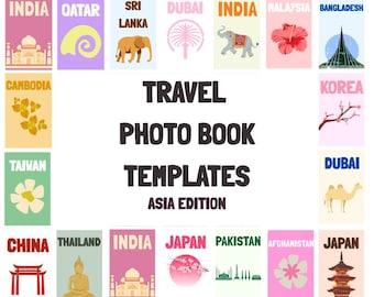 20 Travel Photobook Cover templates. Asia Edition, customisable in Canva