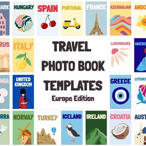 96 Travel Photobook Cover Templates. Europe edition, Customisable in Canva.