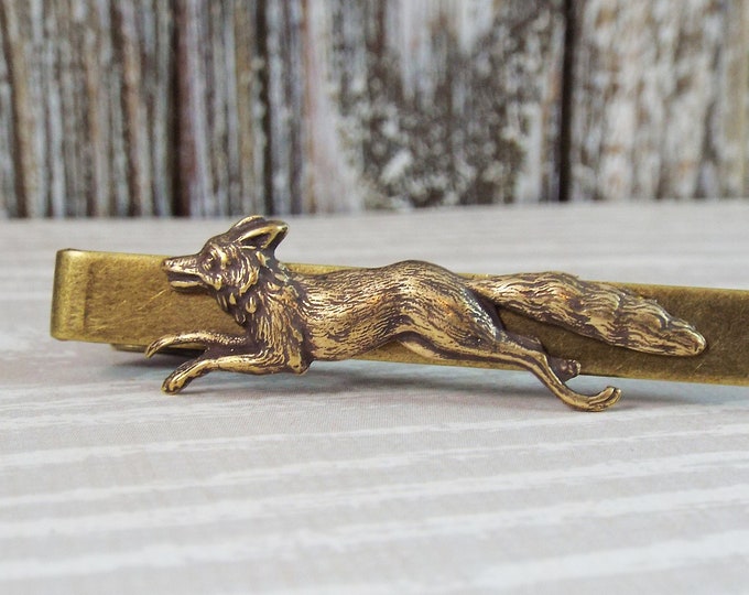 Antiqued Bronze Fox Wolf Tie Bar Clip