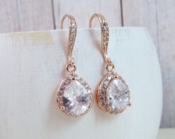 Rose Gold Crystal Glass Drop Bridal Earrings