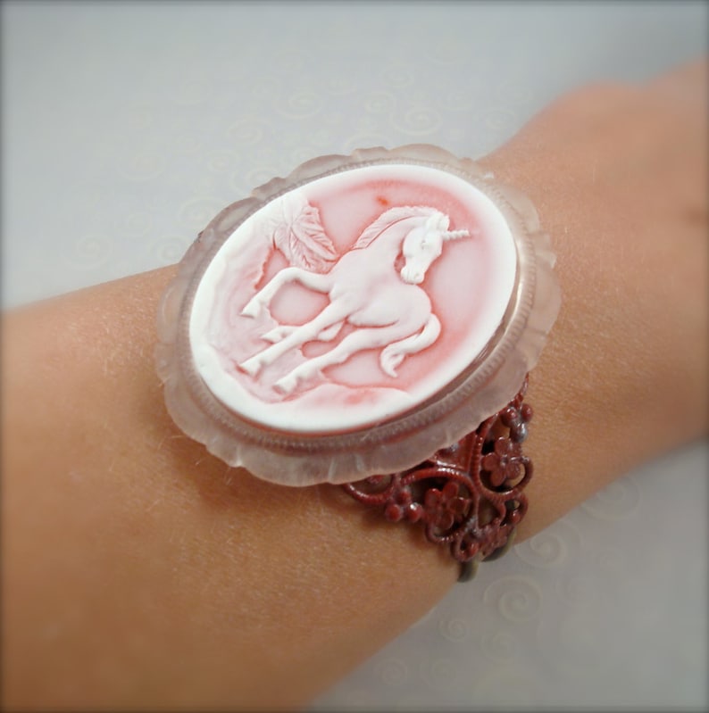 Red Fairytale Unicorn Cuff Bracelet Victorian Fantasy