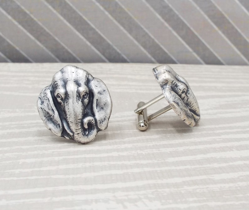 Antique Silver Elephant Cuff Links Tie Bar Clip Men/'s Accessories Gift for Boyfriend Husband Son Nephew Grandfather Wildlife