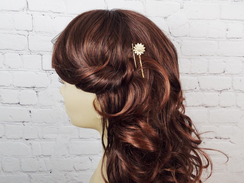Gifts for Bridesmaids Daughter Wife Girlfriend Woodland Wedding Raw Brass Sun Flower Sunflower Brass Gold Hair Bobby Pin Set