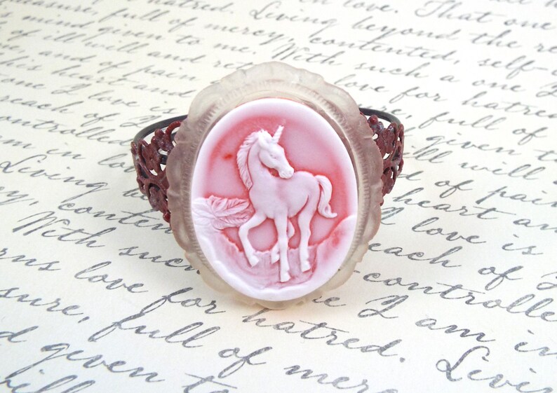 Red Fairytale Unicorn Cuff Bracelet Victorian Fantasy