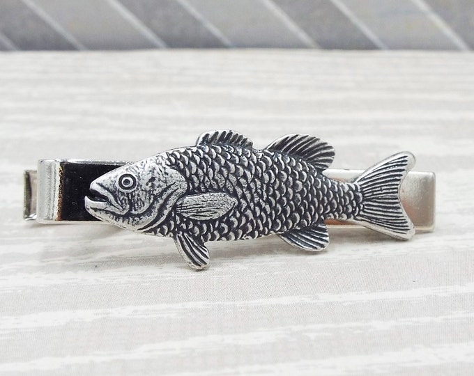 Rustic Silver Trout Fish Tie Bar Clip - Fisherman