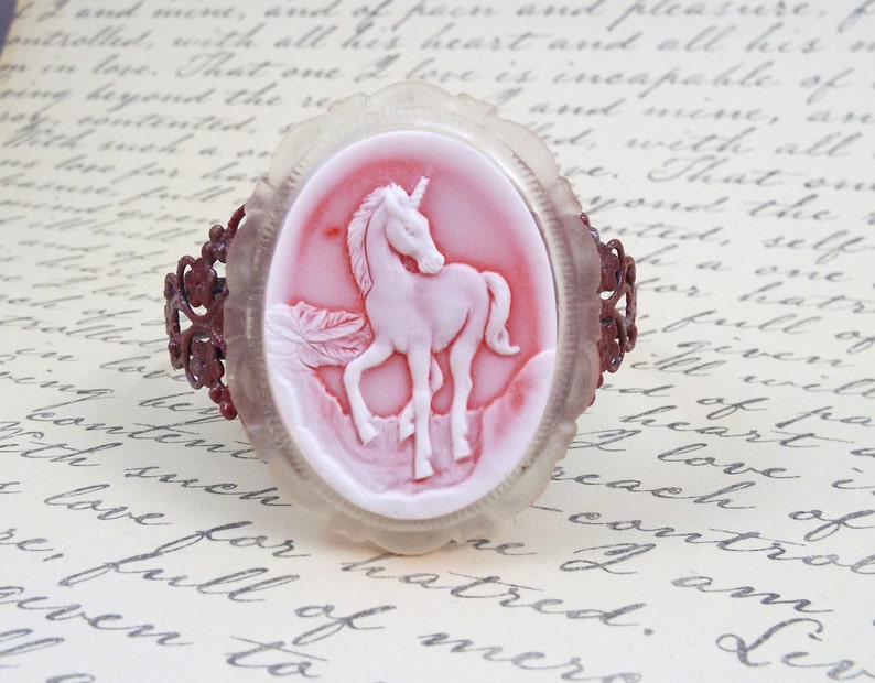 Red Fairytale Unicorn Cuff Bracelet Victorian Fantasy