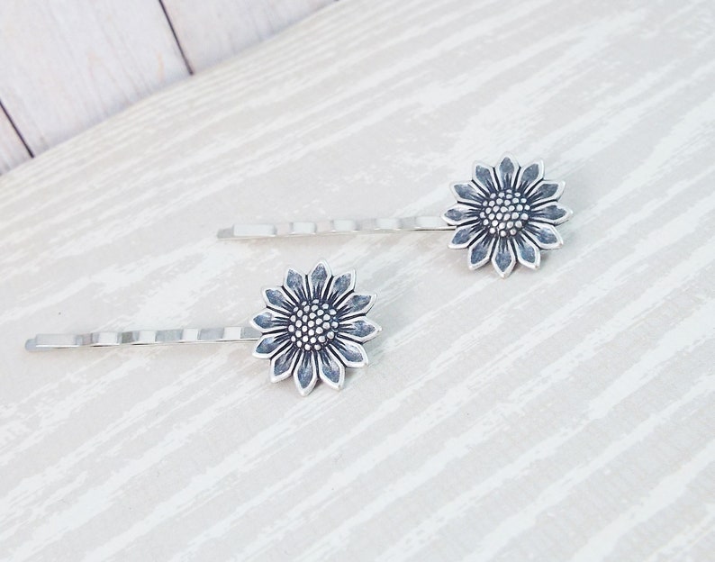 Gifts for Bridesmaids Daughter Wife Girlfriend Woodland Wedding Raw Brass Sun Flower Sunflower Brass Gold Hair Bobby Pin Set