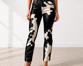 Handmade Cowhide Leather Pants – Western Rodeo Hair-On Trousers