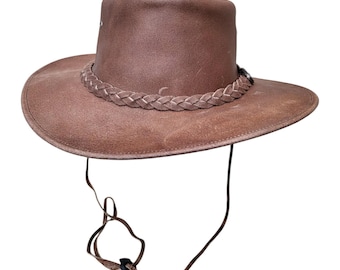 Vintage Tan Beige Leather Bolero Cowboy Hat Brown Suede  display picture 2
