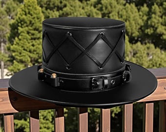 Black Leather Steampunk Top Hat Handmade Gothic Victorian Festival Cosplay Hat