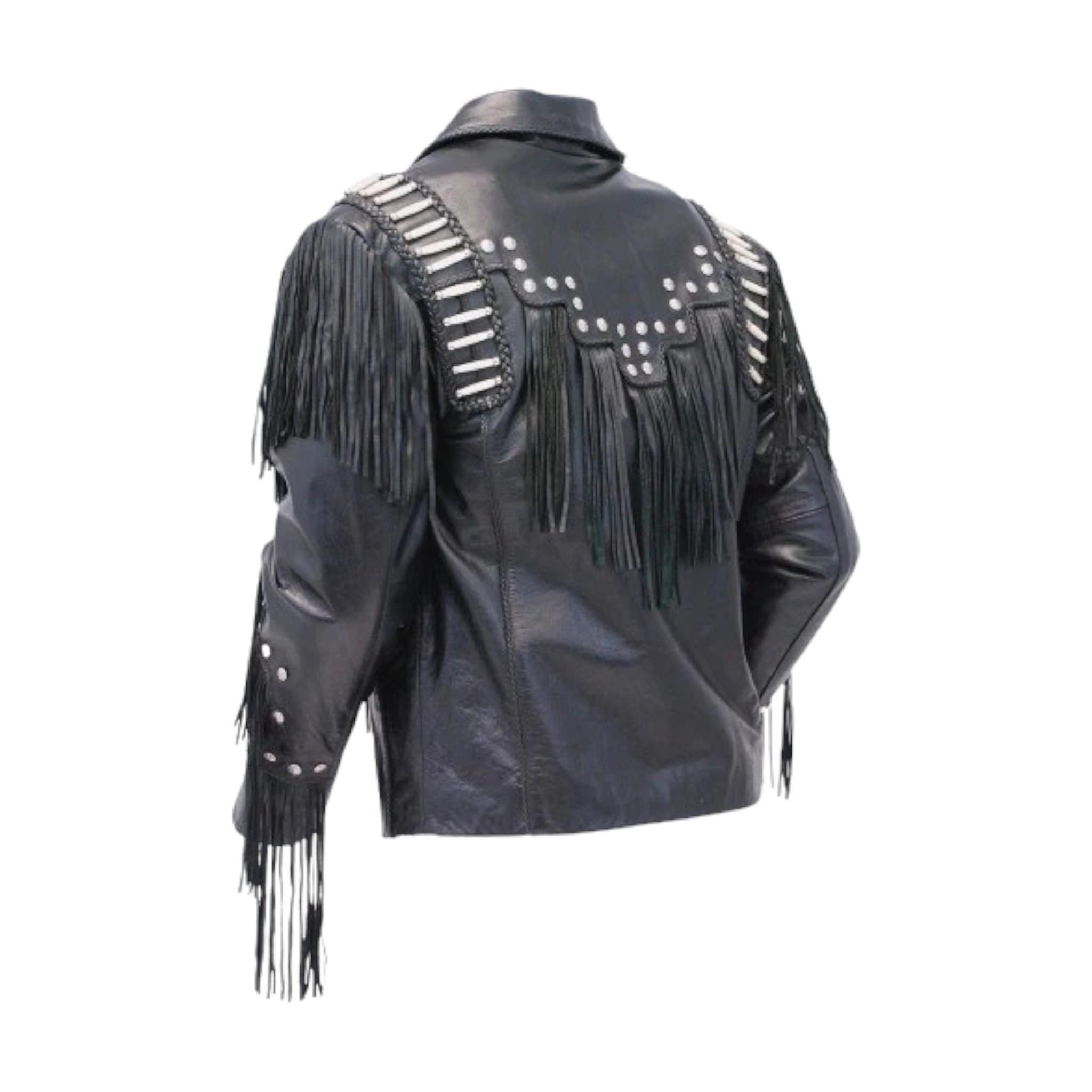 ウエスタンカウボーイ バイカー レザージャケット フリンジ ビーズ 黒 ウエスタン フリンジ レザー ライダースジャケット バイカー ロック