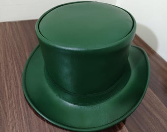 Handmade Green Leather Top Hat | Steampunk Cosplay Accessory