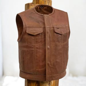 Men’s Brown Leather Biker Vest | Handmade Sleeveless Motorcycle Club Waistcoat | Western Cowboy Riding Genuine Leather Vest Gift For Him