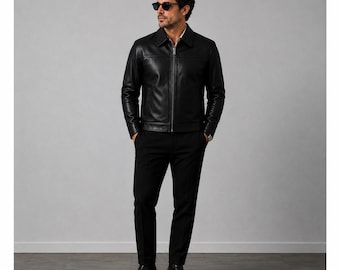 Modern Black Leather Jacket for Men – Handmade Genuine Leather Jacket