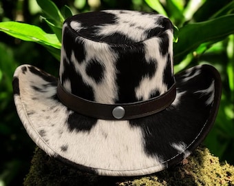 Black and White Cowhide Cowboy Hat, Handmade Western Ranch Hat