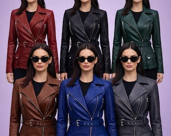 Handmade Black Leather Biker Jacket | Women's Slim Fit Moto Coat