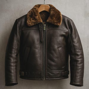 Men’s Brown Shearling Leather Jacket | Genuine Sheepskin Winter Coat Fux Fur  Bomber Aviator Jacket | Warm Handmade Gift Gift For Him