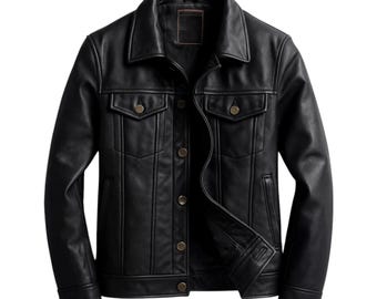 Handmade Mens Black Cowhide Leather Jacket, Classic Biker Style