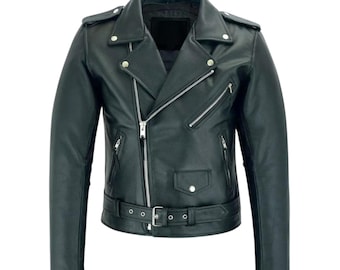 Mens Black Cowhide Leather Biker Jacket | Handmade Punk Rock Outerwear