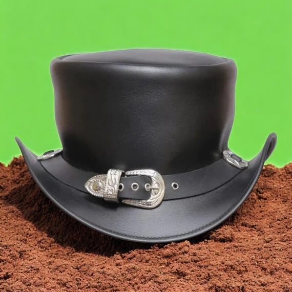 Elegant Black Leather Hat with Silver Accents Black Leather Hat Band With Silver - Etsy main image 2