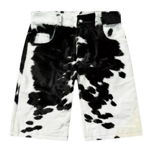 Pantaloncini da uomo con stampa di mucca in bianco e nero / Pantaloncini estivi con stampa animalier / Pantaloncini casual da strada / Stile rodeo western / Regalo per lui