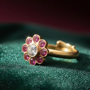 Förgylld rubinblomsring, justerbart armband i sterlingsilver