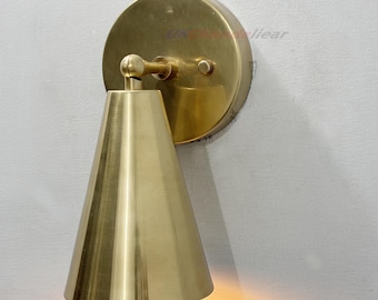 Raw brass Wall Sconce Light | Wall Sconces Lamp | Mid Century Modern Raw Brass Italian Wall Scone | Cone Wall Sconce Light