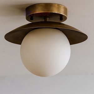 Mid-Century Modern Plafoniere | Messing Glaskugel Kronleuchter | sputnik Leuchte