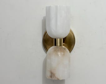 Dual Light Alabaster Cylinder Wall Sconce , Minimalist Luxe Style Wall Sconce