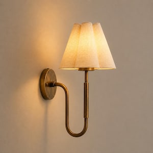 Brass Wall Sconces Fabric Lamp Shade | Bedside Wall Lamp | Vintage Home Décor Sconce | Modern Farmhouse Wall Sconce for Living Room