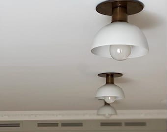 Modern Brass Flush Mount Ceiling Light - White Shade