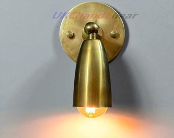 Moderne koperen wandkandelaar uit het midden van de eeuw | Gangverlichting met vaste bedrading | ruw messing |Industriële lamp