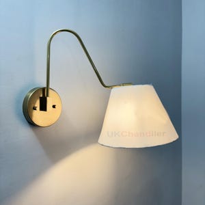 Handmade Mid-Century Brass Wall Lamp with Linen Shade
