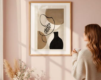 Vase Wandbild Boho,Mid Century Modern Poster Digital,Japandi Wanddeko Erdtöne, Minimalistische Kunst Download,Boho Interior Design