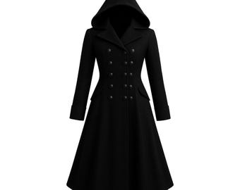 Gabardina gótica – Abrigo largo negro para hombre / Disfraz de Halloween steampunk hecho a mano