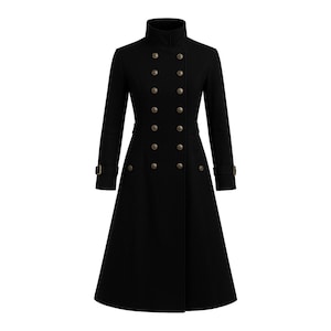 Black Gothic Men’s Trench Coat | Double-Breasted Cotton Overcoat | Steampunk Victorian Jacket | Handmade