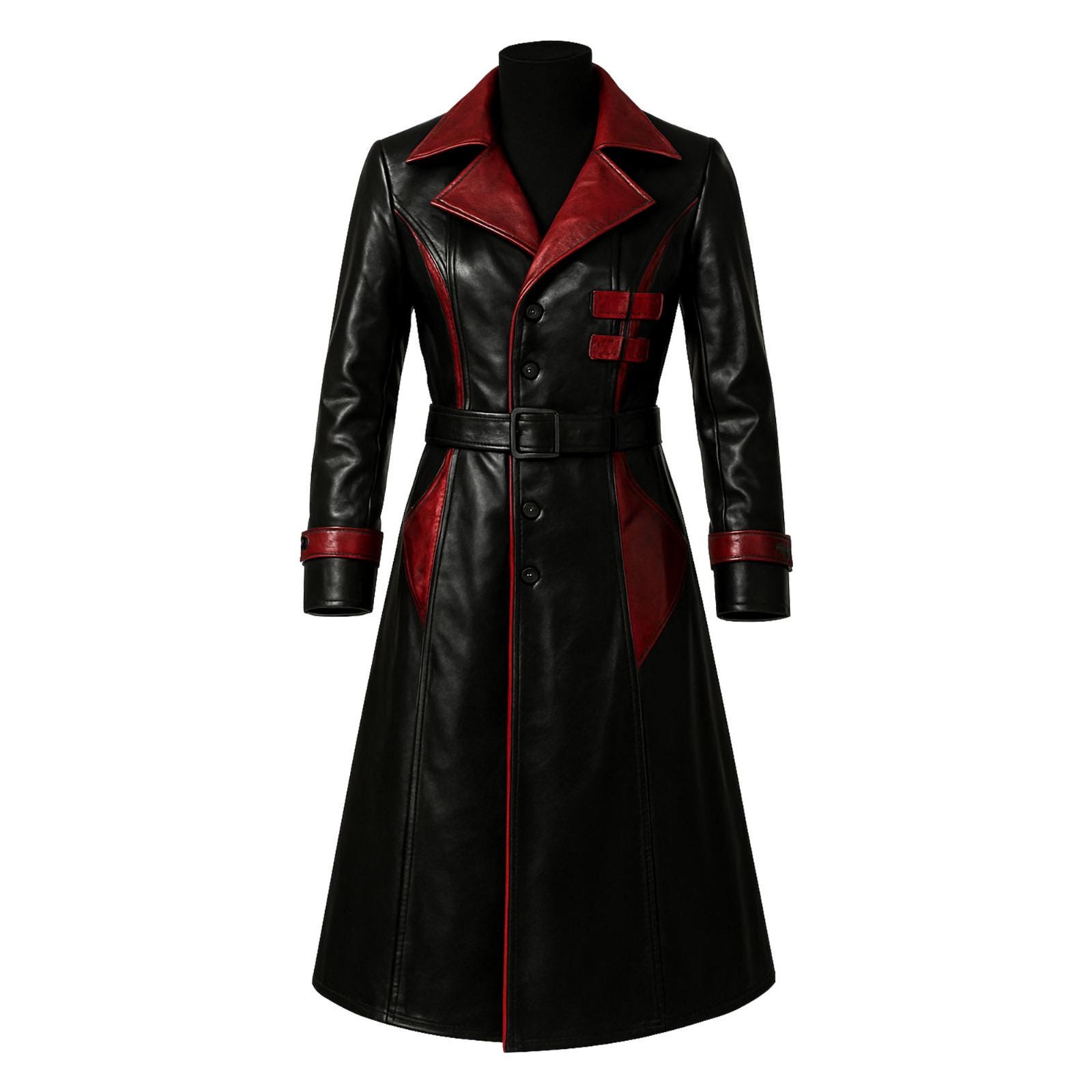 Handmade Gothic Vampire Faux Leather Trench Coat: Steampunk
