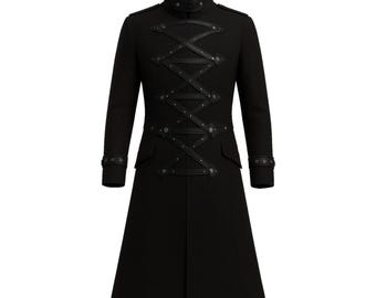 Gabardina gótica para hombre / Chaqueta larga steampunk victoriana hecha a mano / Abrigo negro de moda alternativa