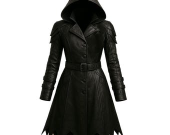 Gabardina gótica de cuero negro para hombre / Disfraz steampunk de Halloween / Abrigo largo victoriano para hombre