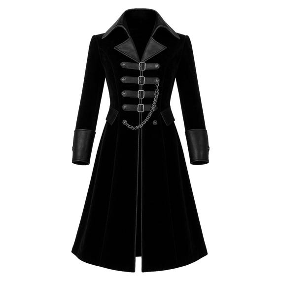 Gothic Vampire Coat Men, Handmade Velvet Leather Trench, Steampunk Cosplay Jacket, Halloween Vampire Costume