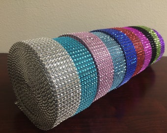 1.5" x 5 Yard Wide 8 Rows Diamond Rhinestone Crystal Mesh Ribbon Wrap Available in 13 colors