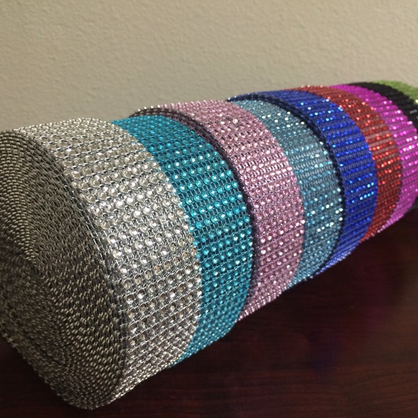 1.5" x 5 Yard Wide 8 Rows Diamond Rhinestone Crystal Mesh Ribbon Wrap Available in 13 colors