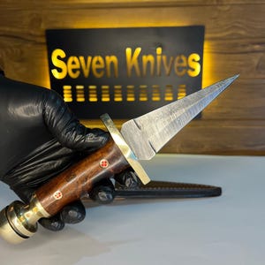 Coltello da collezione in acciaio Damasco fatto a mano da 10 pollici - Manico in palissandro con fodero in pelle. Oggetto da collezione decorativo