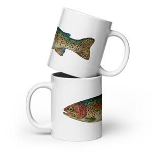 Rainbow Trout Fishing Mug – White Ceramic Coffee Cup for Anglers | Kelder Castworks