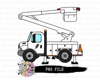 PNG-bestand van een jonge lijnwerker met een hoogwerker, clipart, grafisch ontwerp voor de bouw (digitale download)