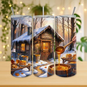 20oz Tumbler Wrap PNG, Sublimation Tumbler Design, Skinny Tumbler Wrap PNG, Cabane à Sucre, Maple Syrup Sugar Shack, Digital Download