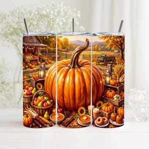 Pumpkin Harvest Tumbler Wrap PNG 20oz Skinny, Fall Pumpkin Patch Sublimation Design, Autumn Farm Cup Wrap, Digital Download