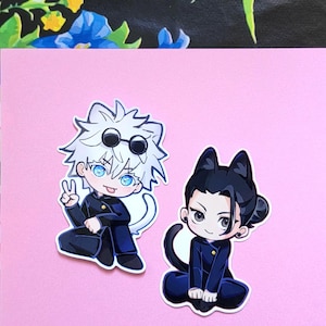 Jujutsu Kaisen Chibi SatoSugu Cat Pegatinas - Gojo Satoru/Geto Suguru - Decoración anime Kawaii